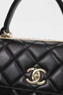 Black matelassé calfskin Small Trendy CC bag with gold-tone hardware