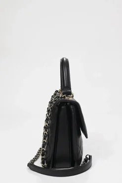 Black matelassé calfskin Small Trendy CC bag with gold-tone hardware