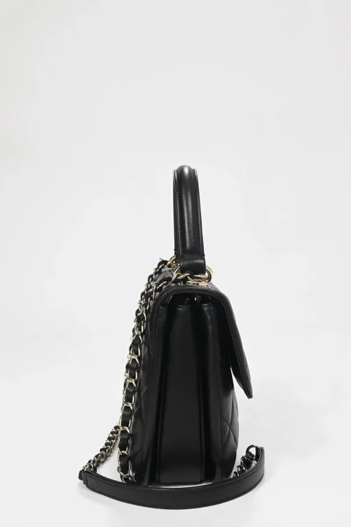 Black matelassé calfskin Small Trendy CC bag with gold-tone hardware