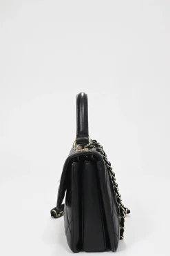 Black matelassé calfskin Small Trendy CC bag with gold-tone hardware