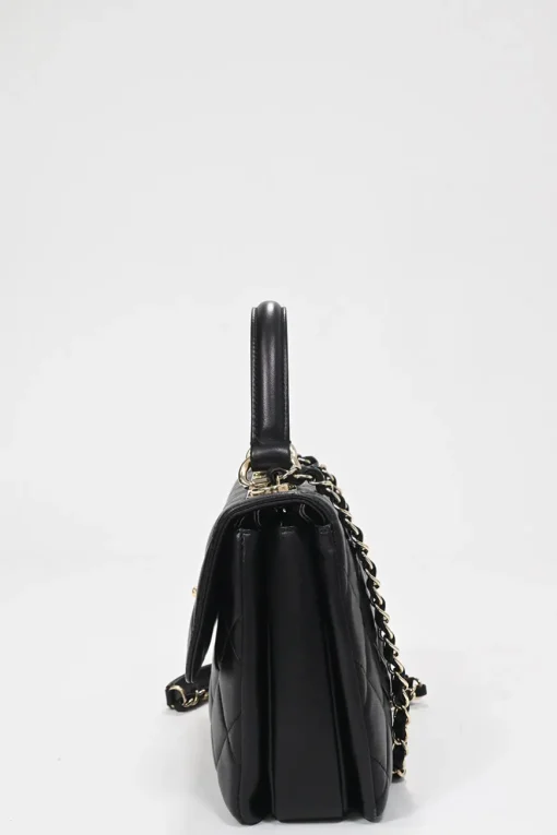Black matelassé calfskin Small Trendy CC bag with gold-tone hardware