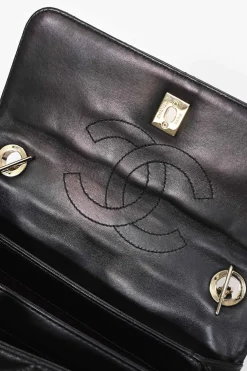Black matelassé calfskin Small Trendy CC bag with gold-tone hardware