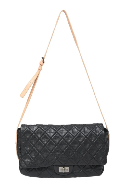 Black matelassé caviar leather Reissue 2.55 Messenger Flap shoulder bag with silver-tone aged ruthenium hardware