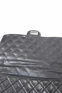 Black matelassé caviar leather Reissue 2.55 Messenger Flap shoulder bag with silver-tone aged ruthenium hardware