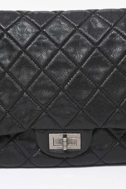 Black matelassé caviar leather Reissue 2.55 Messenger Flap shoulder bag with silver-tone aged ruthenium hardware
