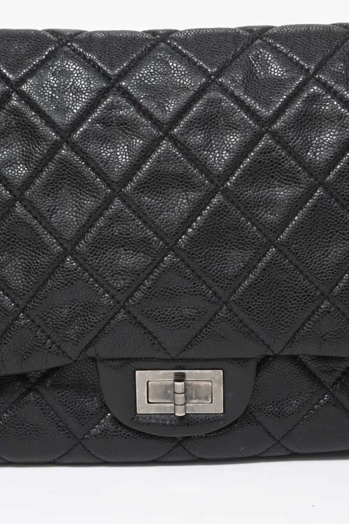 Black matelassé caviar leather Reissue 2.55 Messenger Flap shoulder bag with silver-tone aged ruthenium hardware
