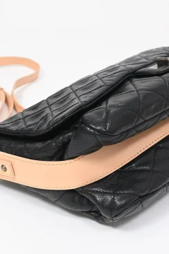 Black matelassé caviar leather Reissue 2.55 Messenger Flap shoulder bag with silver-tone aged ruthenium hardware