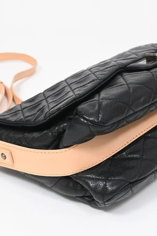 Black matelassé caviar leather Reissue 2.55 Messenger Flap shoulder bag with silver-tone aged ruthenium hardware