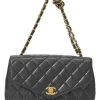 Black matelassé lambskin leather 1994-1996 envelope flap shoulder bag with 24-karat gold-plated hardware