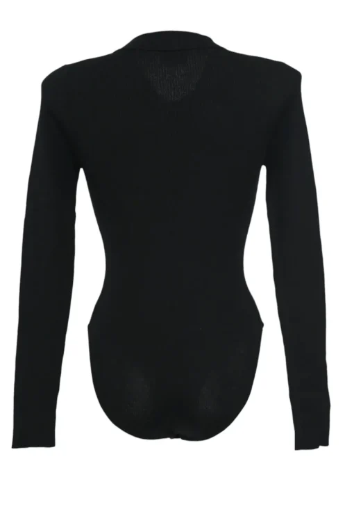 Black merino wool half-button collared polo-style bodysuit
