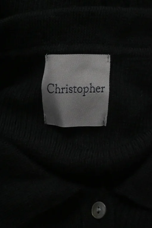 Black merino wool half-button collared polo-style bodysuit