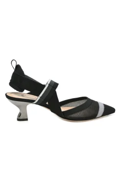 Black mesh and leather semi-sheer Colibri pointed-toe slingback court pumps