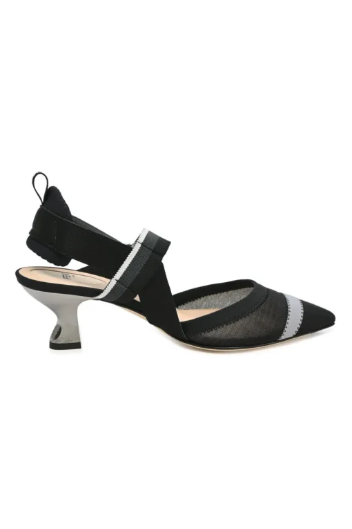 Black mesh and leather semi-sheer Colibri pointed-toe slingback court pumps