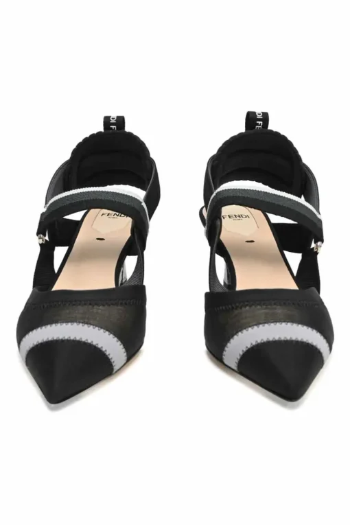 Black mesh and leather semi-sheer Colibri pointed-toe slingback court pumps