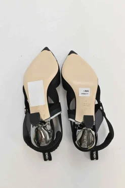 Black mesh and leather semi-sheer Colibri pointed-toe slingback court pumps