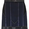 Black mixed media viscose-blend satin mini bubble skirt with metallic piping details