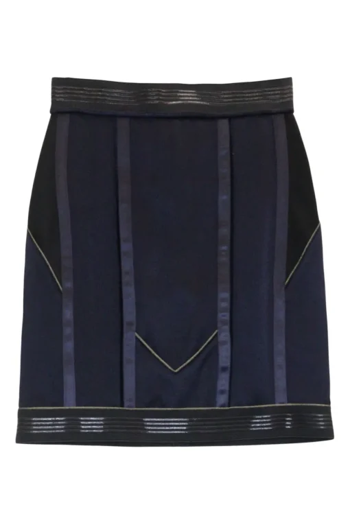 Black mixed media viscose-blend satin mini bubble skirt with metallic piping details