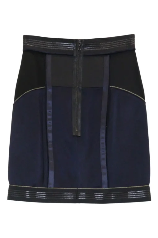 Black mixed media viscose-blend satin mini bubble skirt with metallic piping details