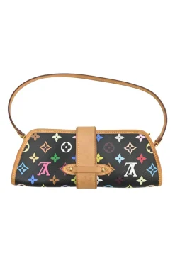 Black multi-colour monogram canvas and leather Shirley two-way clutch with detachable shoulder strap