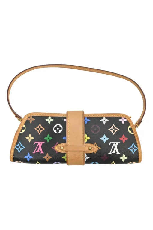 Black multi-colour monogram canvas and leather Shirley two-way clutch with detachable shoulder strap