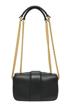 Black nappa leather Baguette mini chain crossbody bag with gold-tone metallic hardware