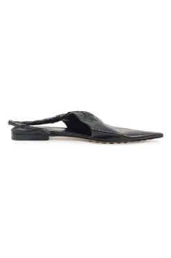 Black nappa leather BV point slingback flat mules