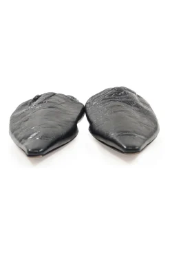 Black nappa leather BV point slingback flat mules