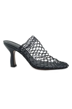 Black netting and leather Brophy mesh heeled mules