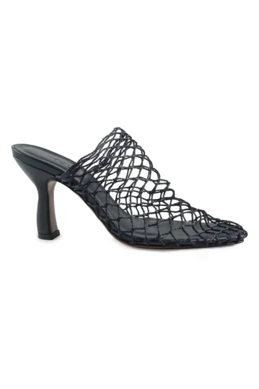 Black netting and leather Brophy mesh heeled mules
