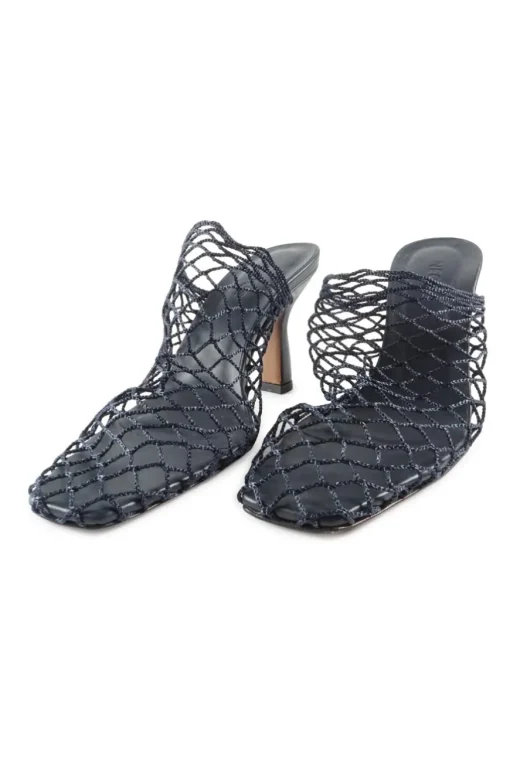 Black netting and leather Brophy mesh heeled mules
