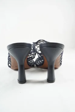 Black netting and leather Brophy mesh heeled mules