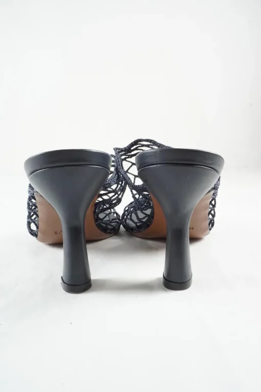 Black netting and leather Brophy mesh heeled mules