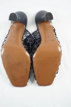 Black netting and leather Brophy mesh heeled mules