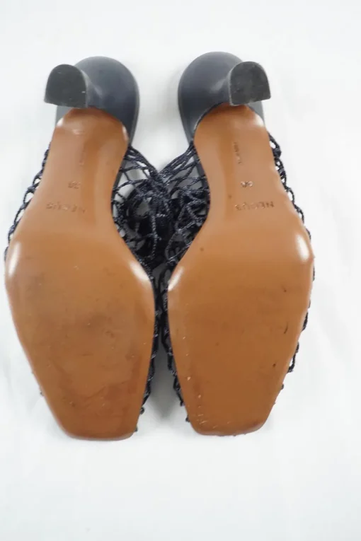 Black netting and leather Brophy mesh heeled mules