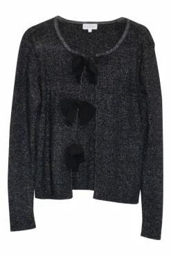 Black nylon-blend glitter bow cardigan