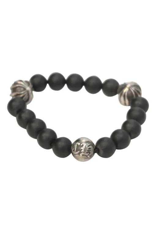 Black onyx and sterling silver beaded bracelet