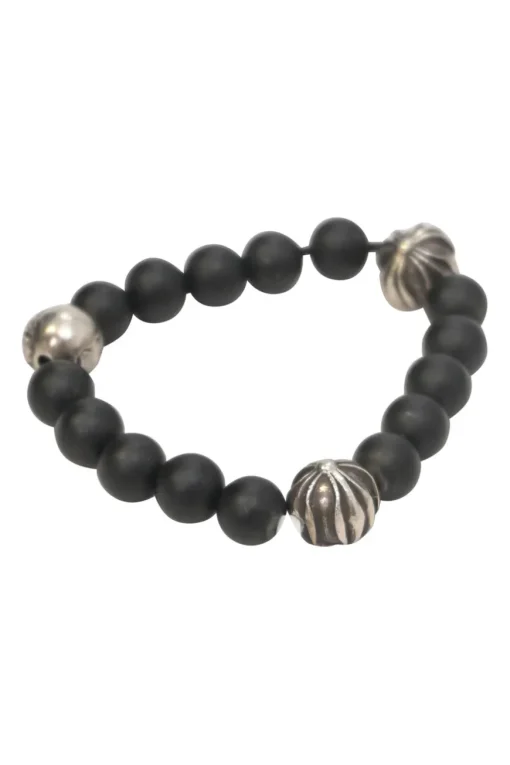 Black onyx and sterling silver beaded bracelet