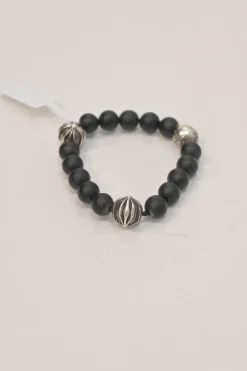 Black onyx and sterling silver beaded bracelet