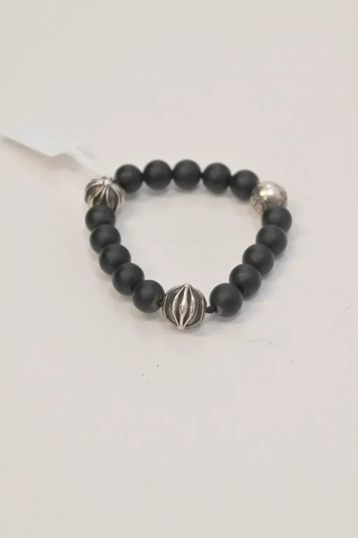Black onyx and sterling silver beaded bracelet