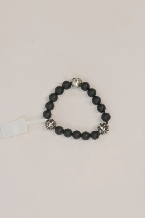 Black onyx and sterling silver beaded bracelet