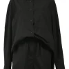 Black organic cotton poplin Lui two-piece lounge set featuring spread collar shirt and pull-on wide-leg shorts