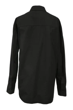 Black organic cotton poplin Lui two-piece lounge set featuring spread collar shirt and pull-on wide-leg shorts