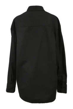 Black organic cotton poplin Lui two-piece lounge set featuring spread collar shirt and pull-on wide-leg shorts