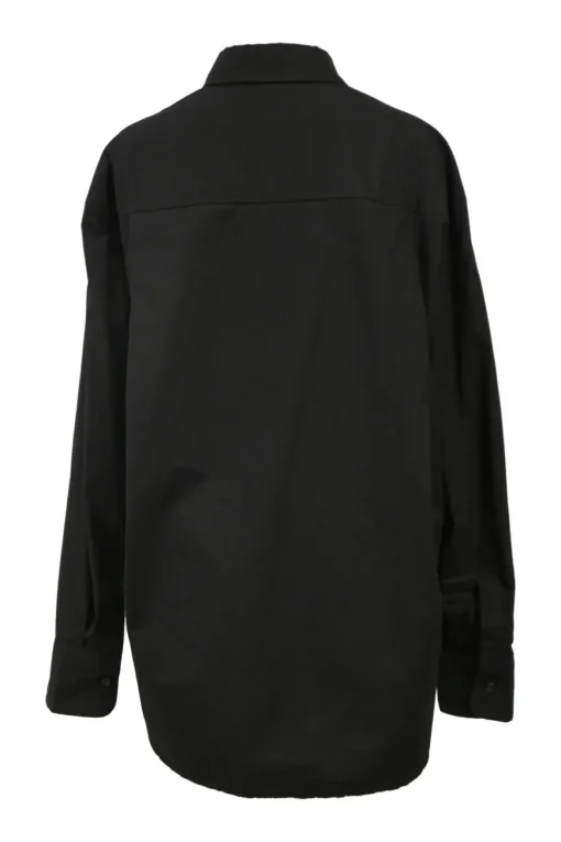 Black organic cotton poplin Lui two-piece lounge set featuring spread collar shirt and pull-on wide-leg shorts
