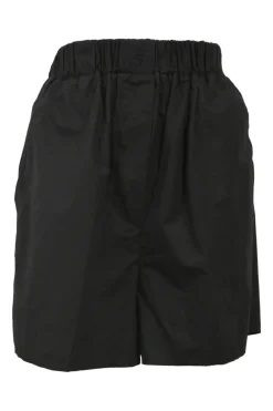 Black organic cotton poplin Lui two-piece lounge set featuring spread collar shirt and pull-on wide-leg shorts