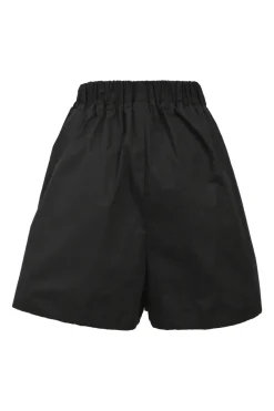 Black organic cotton poplin Lui two-piece lounge set featuring spread collar shirt and pull-on wide-leg shorts