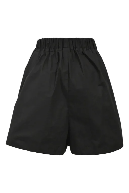Black organic cotton poplin Lui two-piece lounge set featuring spread collar shirt and pull-on wide-leg shorts