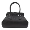 Black ostrich leather shoulder bag with clutch style opening