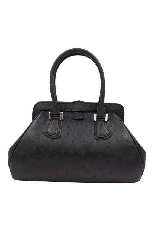 Black ostrich leather shoulder bag with clutch style opening