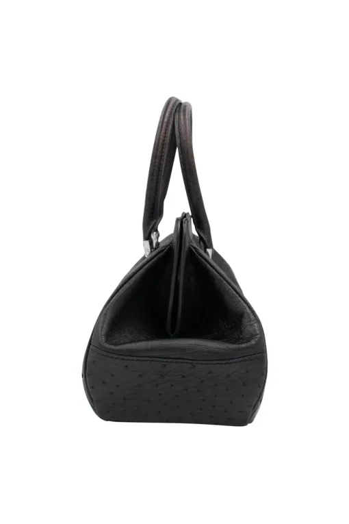 Black ostrich leather shoulder bag with clutch style opening